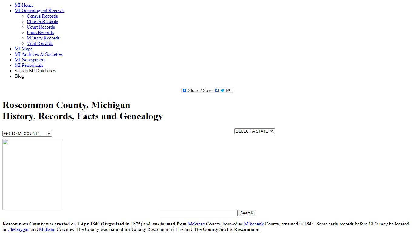 Roscommon County, Michigan Genealogical Records Information